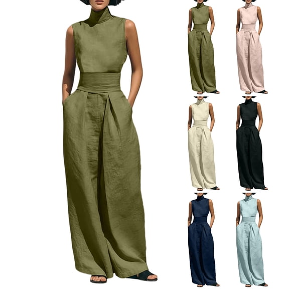 Idoravan womens 2 piece sets pants set Ladies' Summer Solid Color Fashionable Casual Temperament Elegant Short Top Long Pants Set Two-piece Set
