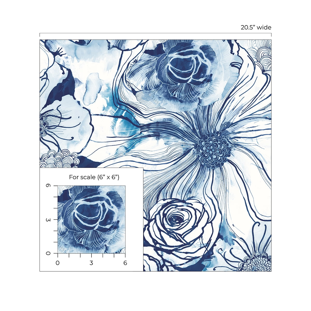 NextWall Harry & Grace Ink Rose Peel and Stick Wallpaper 20.5 in. W x 18 ft. L - Celtic Blue