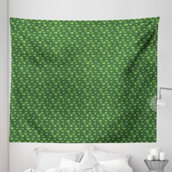 Floral Tapestry, Repeating Nature Pattern of Mini Shamrock Leaves Greenery Meadow Items, Fabric Wall Hanging Decor for Bedroom Living Room Dorm, 5 Sizes, Fern Green Lime Green, by Ambesonne
