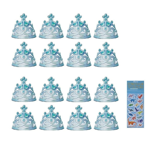 The Little Mermaid Birthday Baby Shower Party Supplies Bundle includes 16 Party Hats/Tiara and 1 Dinosaur Sticker Sheet