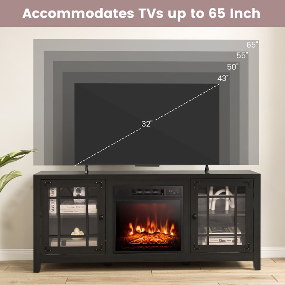 Finihen TV Stand, TV Cabinet, 58 Inch Fireplace TV Stand with Adjustable Shelves for TVs up to 65 Inch, Media Entertainment Center with Storage, for Living Room, Bedroom, Black