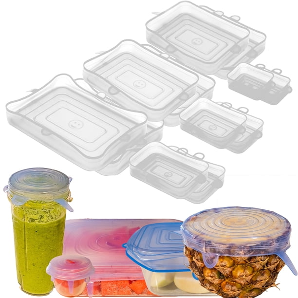 Tapas elásticas de silicona para contenedores de alimentos - Reutilizables, rectangulares, paquete de 12 - Cubiertas a prueba de fugas y ecológicas para almacenar alimentos frescos en recipientes de