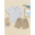thumbnail image 2 of CIYCuIT Toddler Baby Boys Cotton Linen Shorts Sets Short Sleeve Button Striped T-shirt with Drawstring Shorts 2Pcs 6M 12M 18M 24M 3T 4T Kids Casual Summer Outfits, 2 of 9