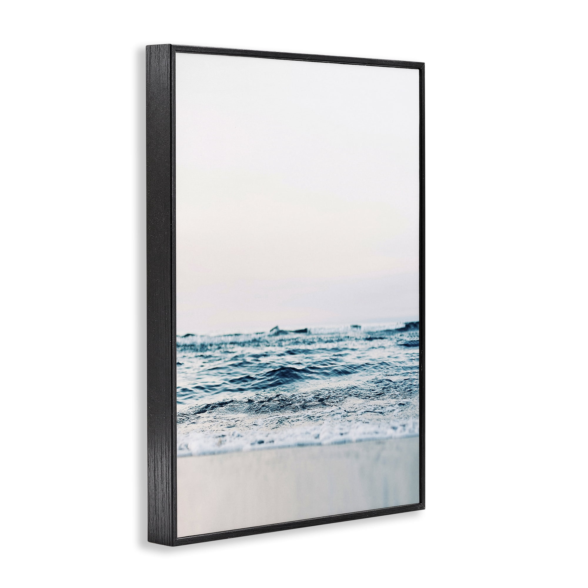 Stupell Industries Subtle Beach Waves Coastal Photography Black Framed Art Print Wall Art, 20 x 30