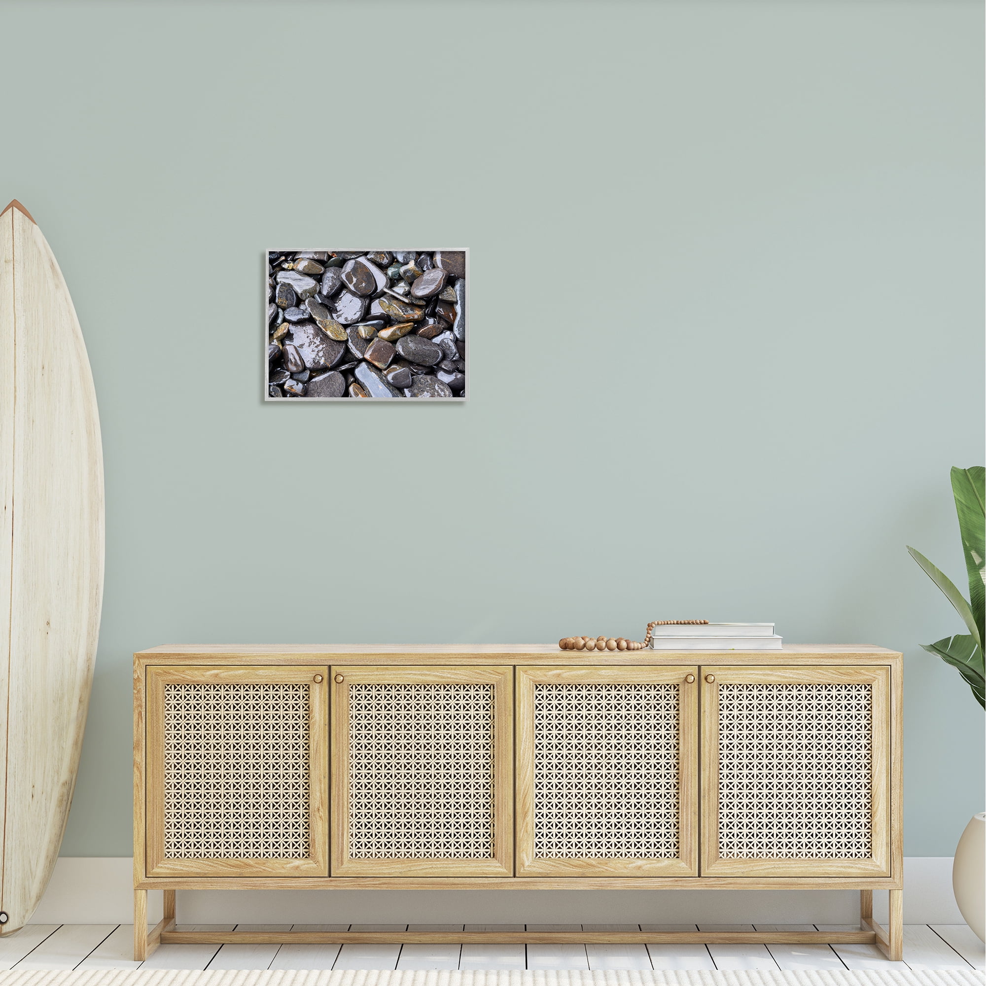 Stupell Coastal Beach Pebbles Rocks Landscape Photography Gray Framed Art Print Wall Art