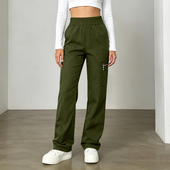 Mifsaly Womens Cargo Hiking Pants High Waisted Lightweight Quick-Dry Athletic Joggers with Zipper Pockets Relaxed Fit Gym Outdoor Workout Outfits Army Green,XL