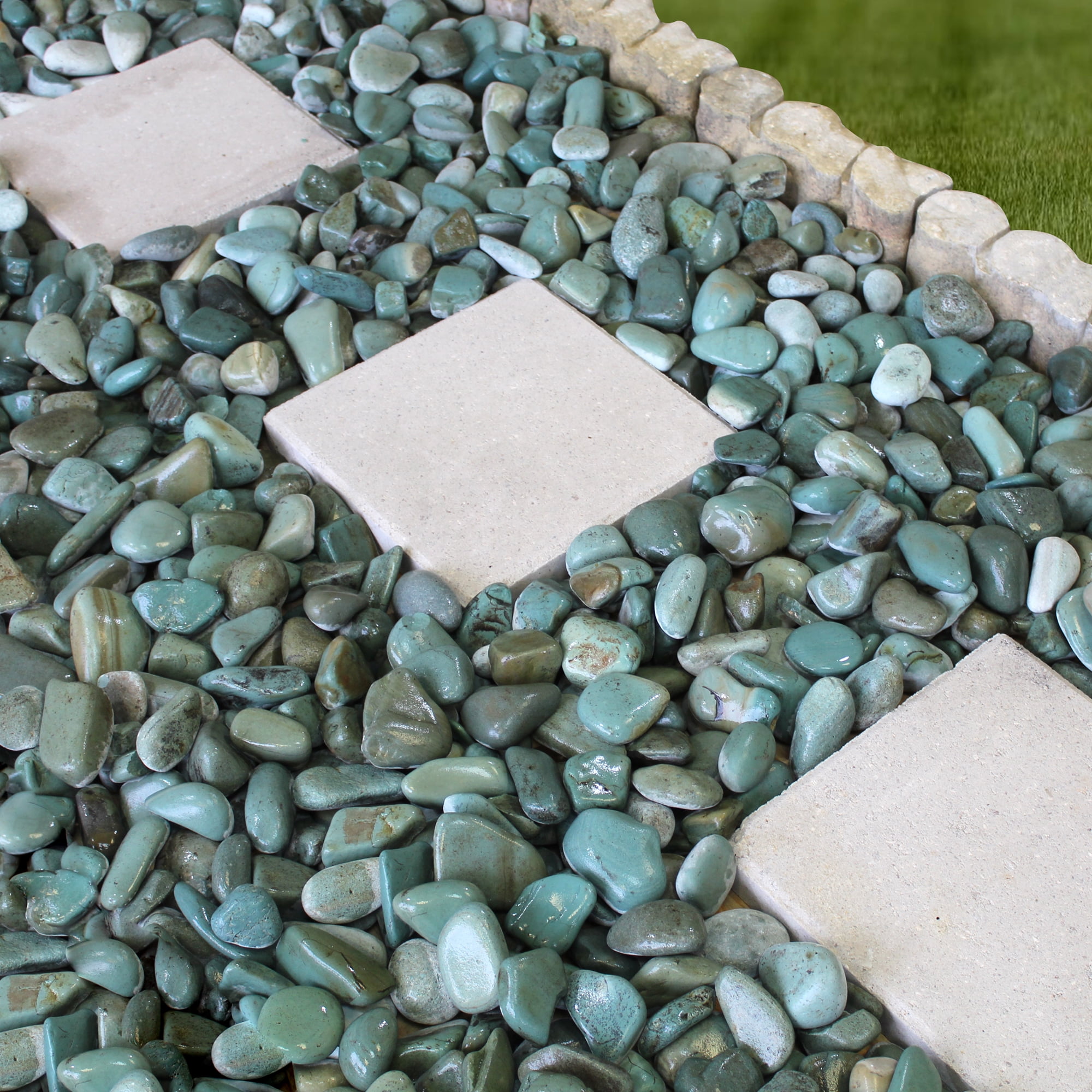 Rainforest Outdoor Decorative Natural Stone, Beach Pebbles, Green, 2-3" 30lbs.