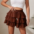 thumbnail image 2 of Miluxas Women's Cake Mini Skirt Elastic Waist Three-layer Ruffle Mini Skirt Summer Vacation Casual Beach Boho Tiered Short Skirt Wine, 2 of 8