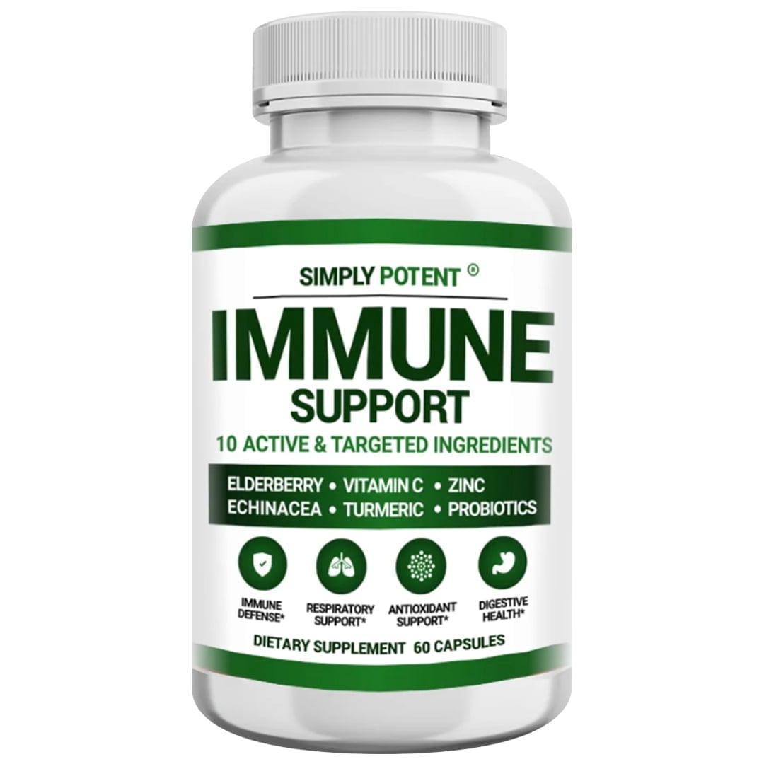 Simply Potent Immune Support with Antioxidant Vitamin C, Elderberry, Echinacea, Zinc, Turmeric & Probiotics Immunity Boost, 60 Capsules