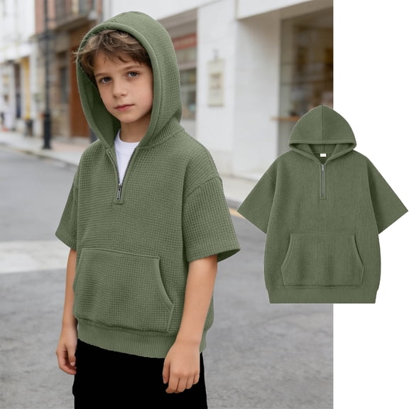 Waffle Hoodies Quarter Zip Boys Short-Sleeved Blue Hoodies For Boys Girls 9-10 Years Boys Clothes