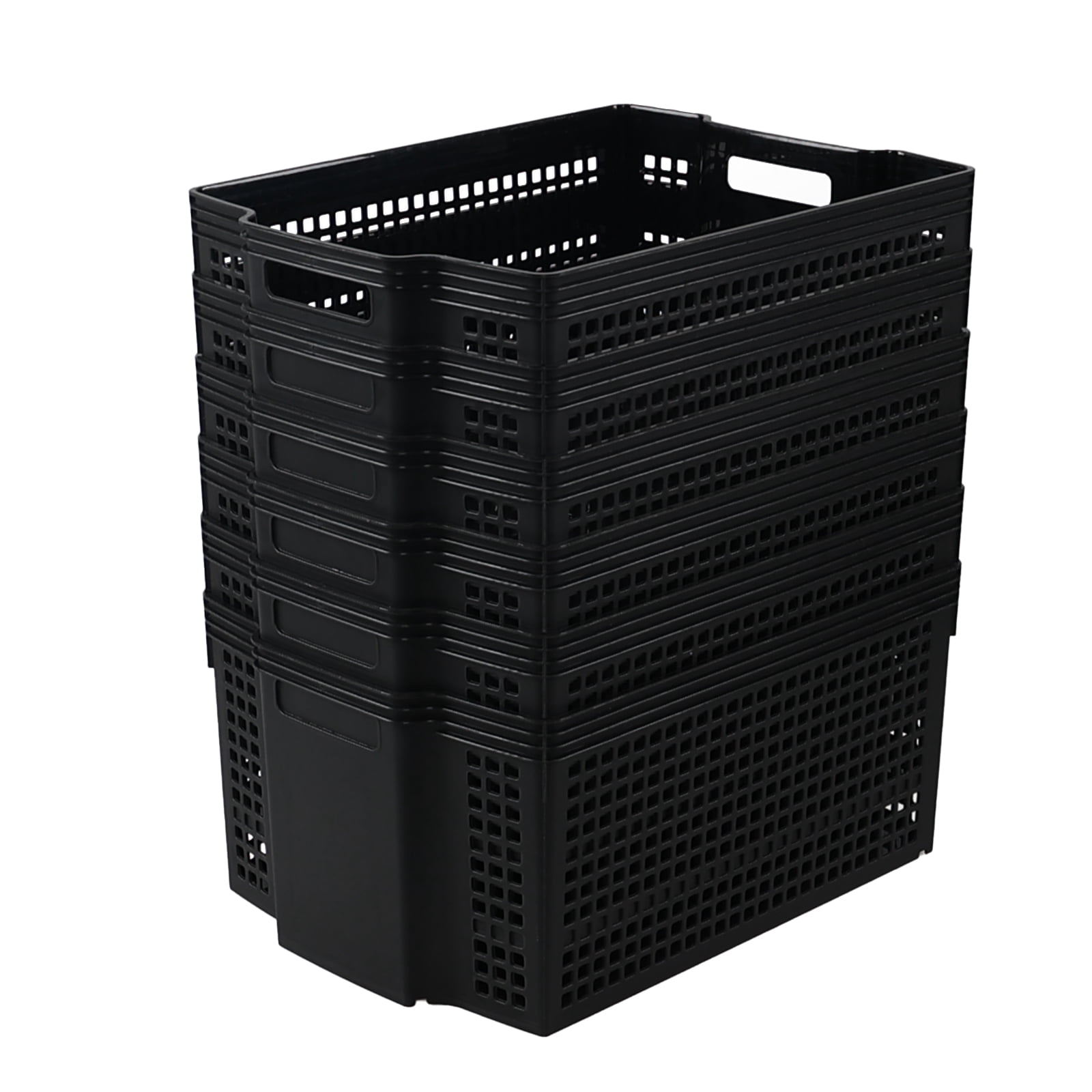 Fabnati Black Large Shelf Storage Basket, 6 Pack Stackable Plastic Organizing Basket Bin
