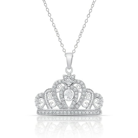 Overstock Com Jewelry - Dolce Giavonna Sterling Silver Cubic Zirconia Crown Necklace