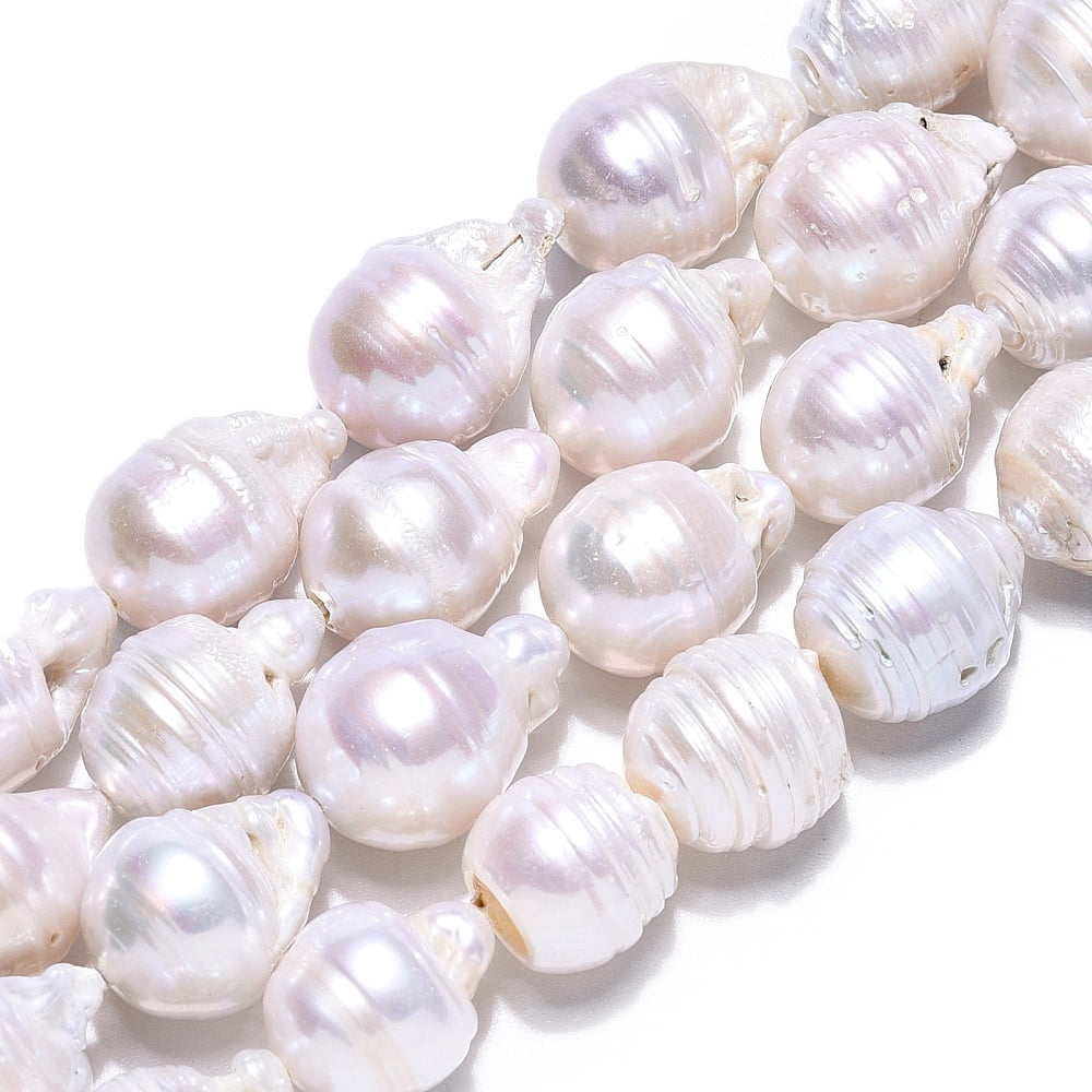 Natural Baroque Pearl Keshi Pearl Beads Strands Cultured Freshwater Pearl Round Seashell Color 13~19.5x10~15mm Hole: 0.5mm about 27~29pcs/strand 15.68~15.87''(39.2~40.3cm)