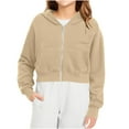 thumbnail image 3 of Girls Fleece Crop Jacket Solid Color Full Zip Hooded Sweatshirts Kids Lightweight Fall Winter Cropped Outwear with Pockets 5-14 Years, 3 of 5