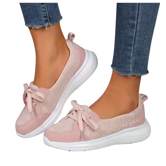 Dakaela Women's Slip on Sneakers Mesh Breathable Casual Walking Shoes Arch Support Memory Foam Wide Width Running Shoes Pink 9.5