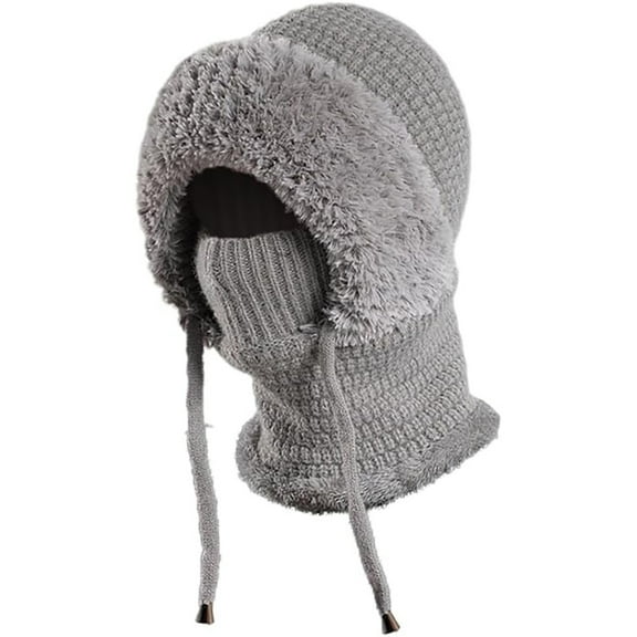 3 in 1 Knit Beanie Hat，Fleece Lined Winter Scarf Mask Set for Women，Winter Warm Ear Protection Knitted Snow Outdoor Caps Plush Earmuff Hats
