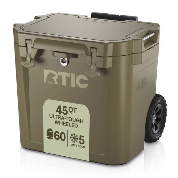 Seadek Rtic 45 RTIC 45 QT Heavy-Duty Ultra-Tough Wheeled Cooler, Olive, Holds 60 Cans ...