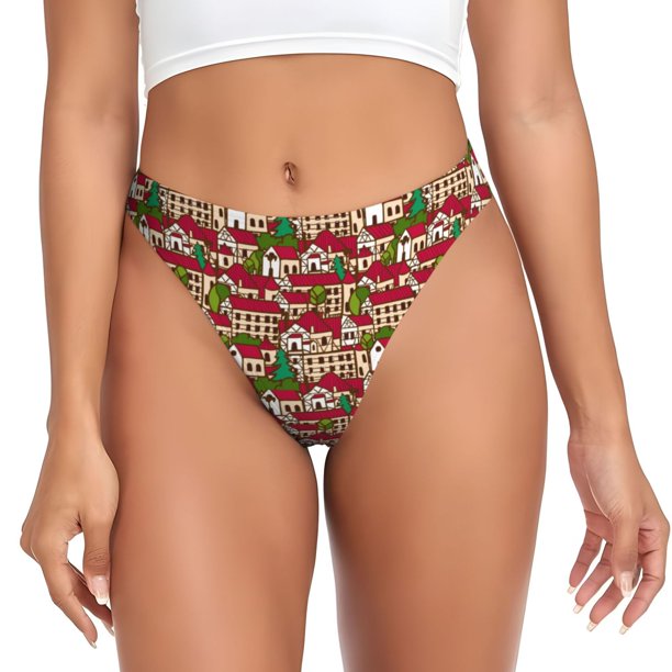 Balery Red Houses Tangas de Algodón para Mujer con Estampado – Ropa Interior Sexy, Transpirable, G-string-XX-Large