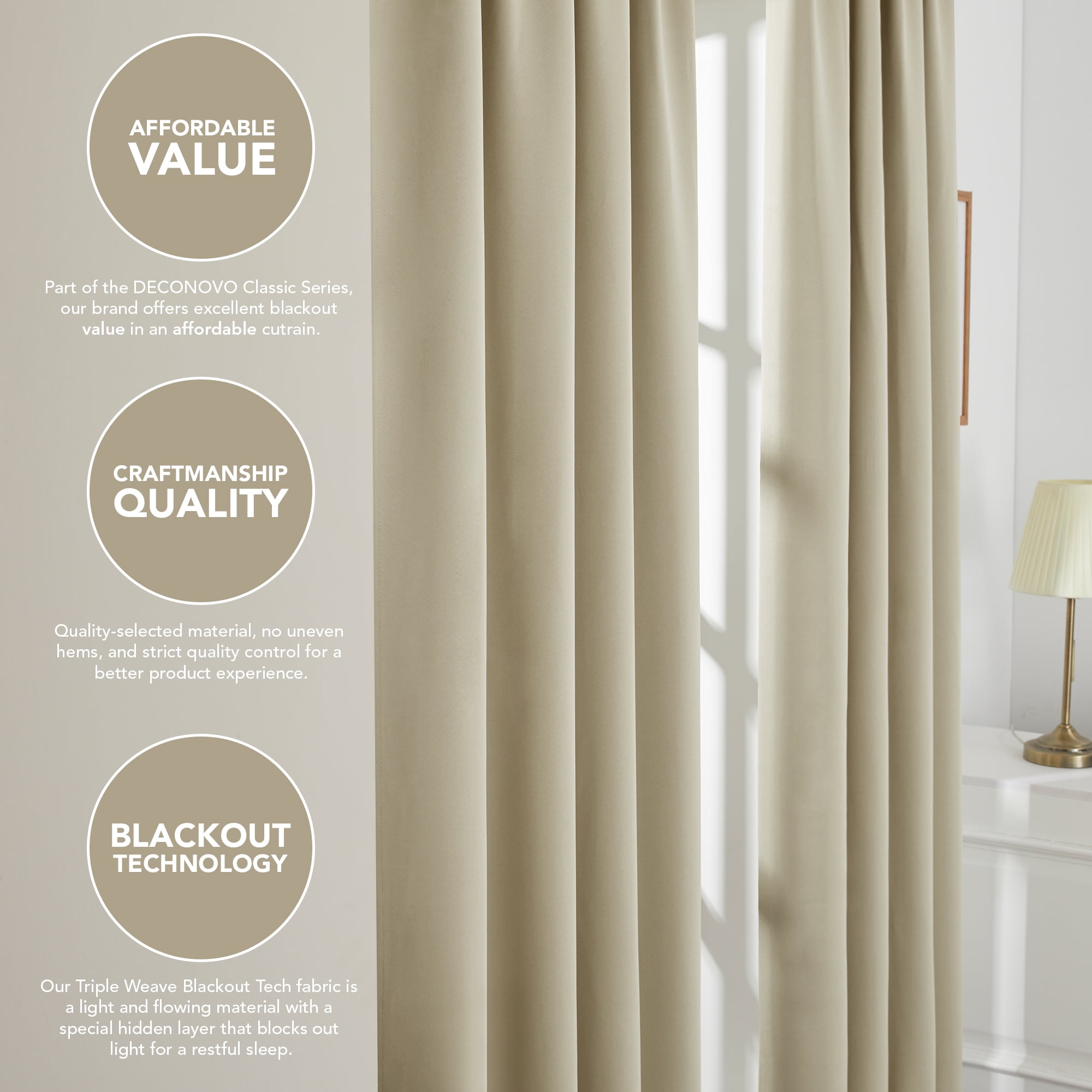 ZOPZO Bedroom Blackout Curtains Rod Pocket Light Blocking Window Curtains for Living Room 52 x 72 inch Beige 2 Pieces