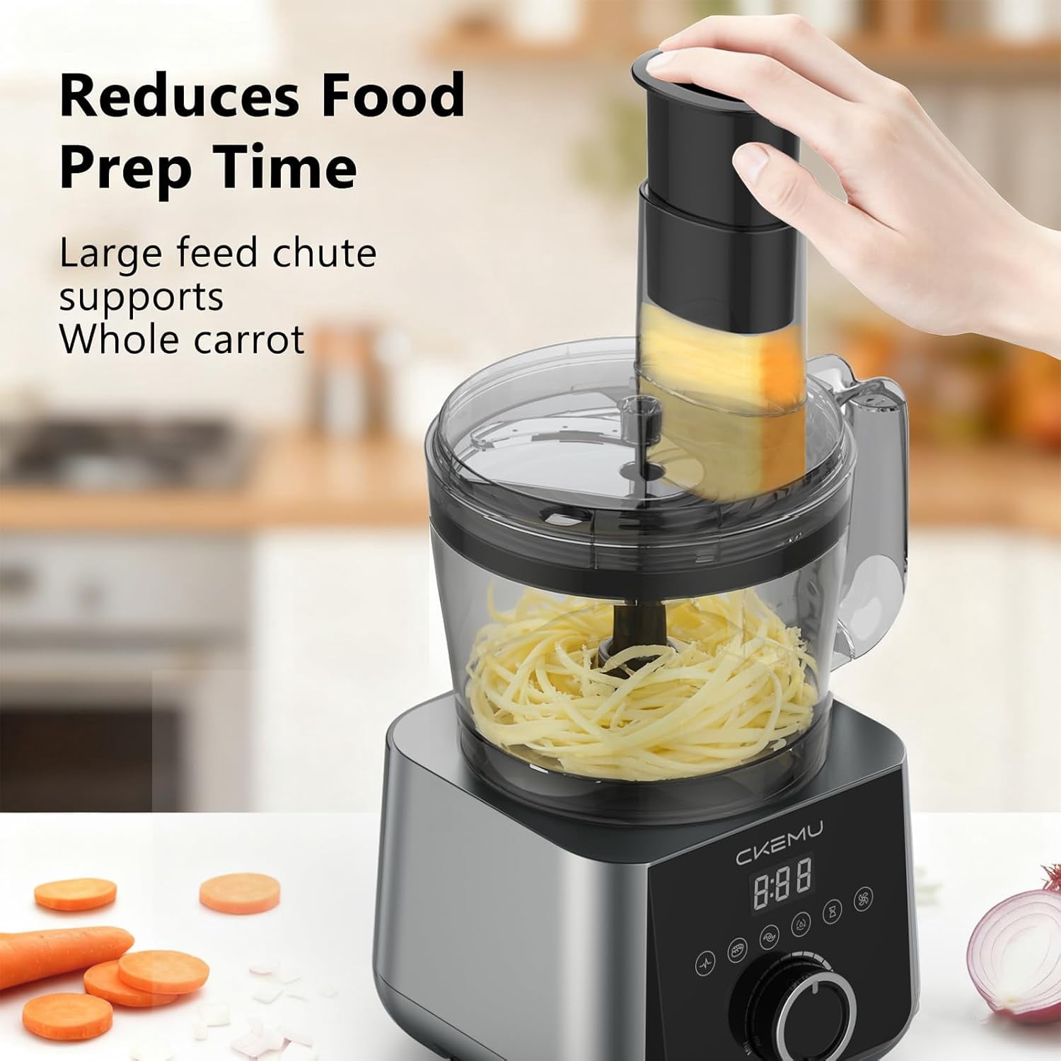 Food Processor and Vegetable Chopper with 12 Cup Bowl, 6 Functions for Chopping Slicing French Fries Purees & Dough, Silver Kitchen Appliance