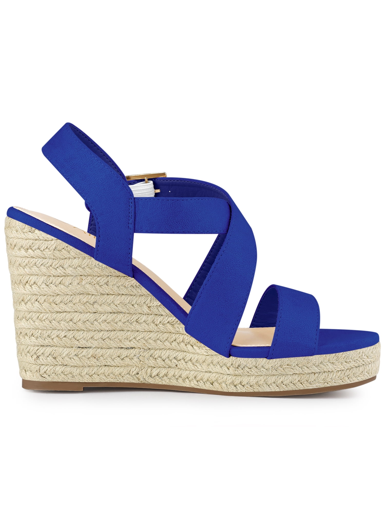 DARING DIVA Women's Stylish Espadrilles Platform Slingback Wedges Sandals Deep Blue 7.5