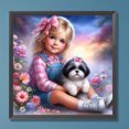 thumbnail image 3 of Pintura de diamante 5D DIY taladro redondo completo jardín niña perro kit decoración del hogar 30x30cm, 3 of 9