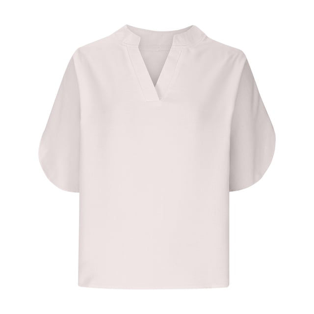 AherBiu Hauts pour Femmes Robe Décontractée Col en V Manches Courtes Été Couleur Unie Coupe Ample Blouse Confortable