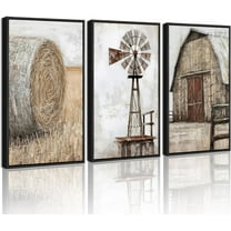 FCCUYE Farmhouse Wall Art Vintage Rustic Windmill Barn Cornfield Pictures d Painting Landscape Countryside Rural Canvas Artwork Home Decor Ready to Hang 11x14in - Black d