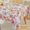 thumbnail image 3 of Summer Vinyl Table Cloth with Flannel Backed, Waterproof Oil-Proof PVC Tablecloth, Heavy Duty Wipeable Plastic Table Cover for Dinning Outdoor Picnic (Pink Flower, 60x120 Inch Oblong), 3 of 6