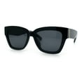 thumbnail image 3 of Womens Classic Understated Thick Horn Rim Designer Fashion Sunglasses All Black, 3 of 6