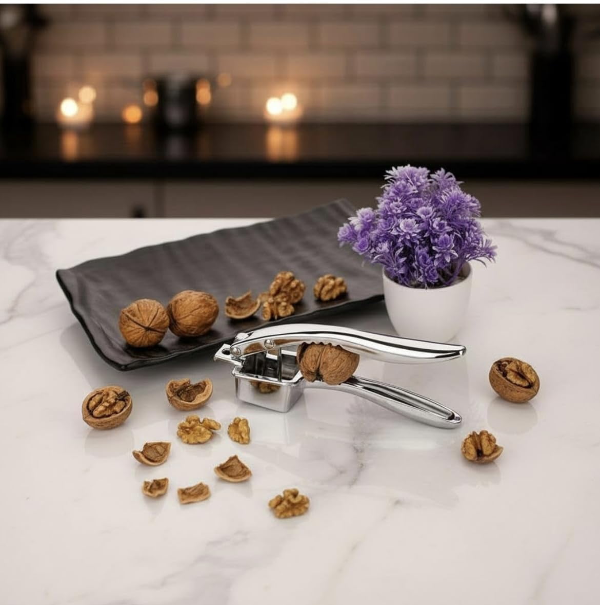 4-in-1 Stainless Steel Finish Garlic Press  Mincer Nut Cracker Plucker Bottle Opener Zinc Alloy Kitchen Tool