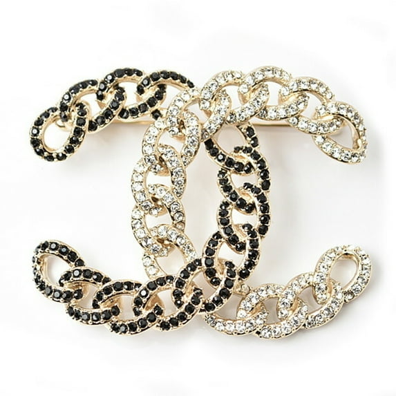 Pre-Owned CHANEL Brooch Pin Coco Mark Rhinestone Gold Black