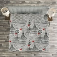 thumbnail image 3 of Ambesonne Eiffel Quilted Bedspread Set 3 Pcs, River Seine and Doves, King Size, Black Grey and Red, 3 of 3
