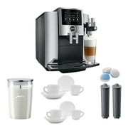 Jura S8 Automatic Coffee Machine with PEP (Chrome) with Milk Container, Filters and Cleaning Tables
