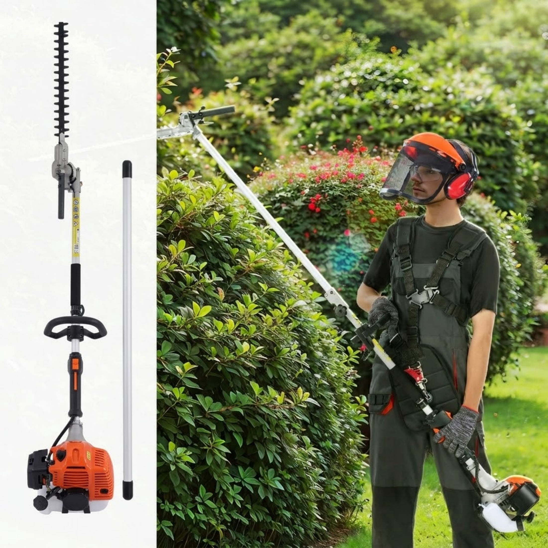 26CC 5-in-1 Gas Powered Multi-Functional Trimming Tool, String Trimmer, Hedge Trimmer, Pole Saw, Edger with Extension Pole