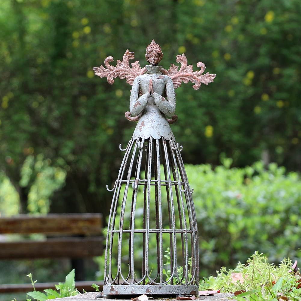 Antiqued Metal Garden Angel Statue with Hook Patio Lawn Yard Indoor ...