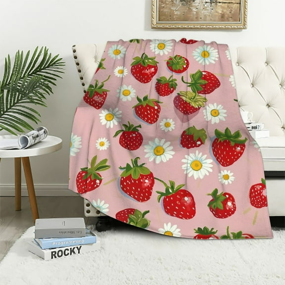 Nawypu Strawberry Blanket, Flower Strawberries Blankets, Gift for Girls Strawberry Lover, Soft Lightweight Plush Throw Blanket for Couch Bed Sofa Decoration