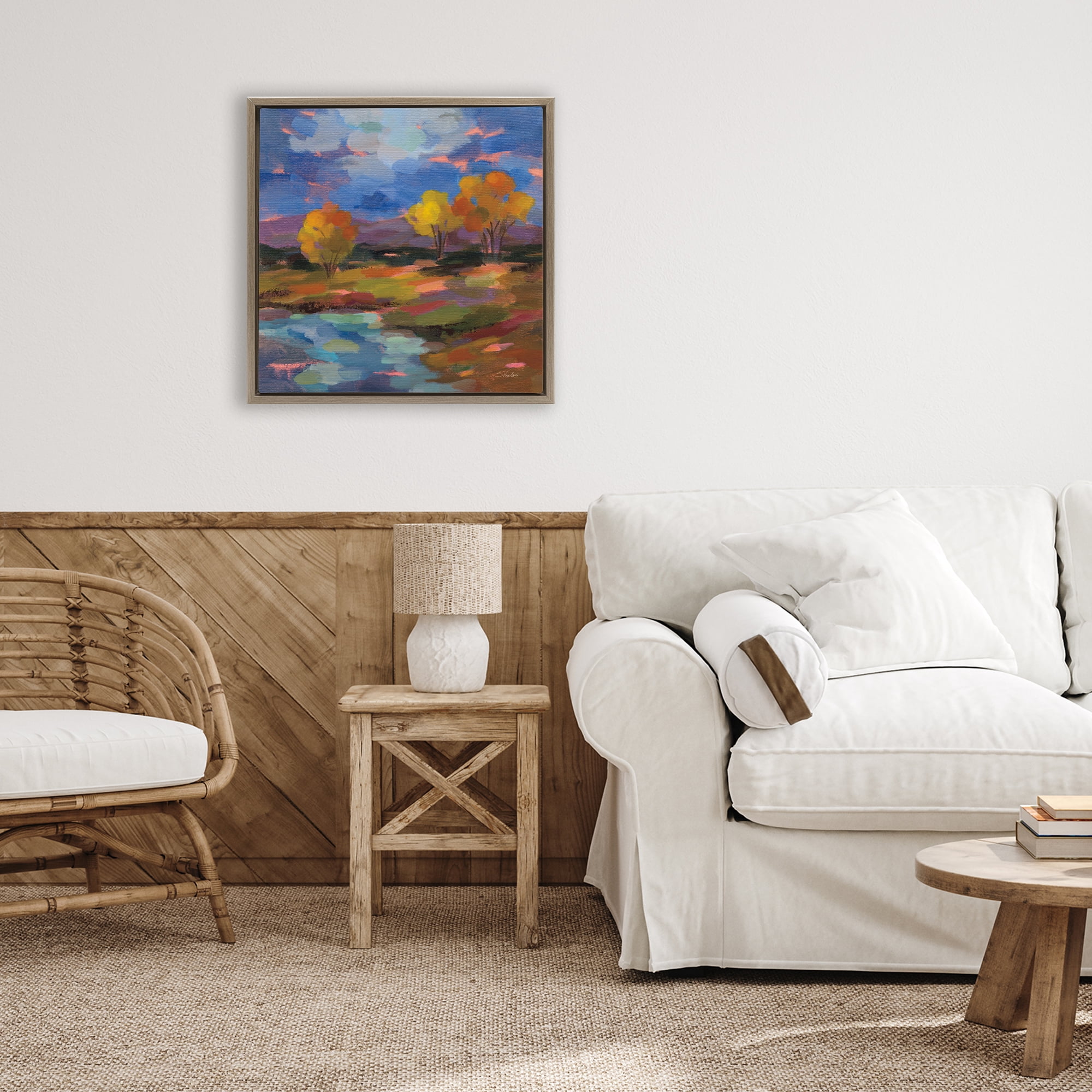 Stupell Industries October Glow Lakeside Reflection Brown Framed Floater Canvas Wall Art, design by Silvia Vassileva