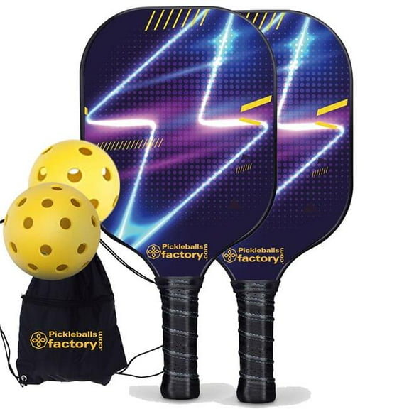 Pickleball Factory PB00022-4-G Pickleball Starter Set - Lightning Pickleball Paddles Near Me, Graphite Pickleball Set, Glassfiber Graphite