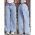 thumbnail image 4 of Women'S Baggy Straight Leg Jeans Elastic High Waisted Denim Pants Bottoms with Pockets Blue XL, 4 of 9