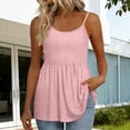 thumbnail image 1 of Craaazy Womens Solid Color Spaghetti Strap Tank Tops Casual Summer Scoop Neck Blouse with Eyelet Detail Ruffled Hem Trendy Tees for Daily Wear, Summer Beach, 1 of 5