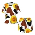 thumbnail image 4 of Naloa Cow Print Sunflower Women's Short-Sleeved Pajama Set, Loungewear, Summer pajamas, Breathable Cozy - Large, 4 of 9