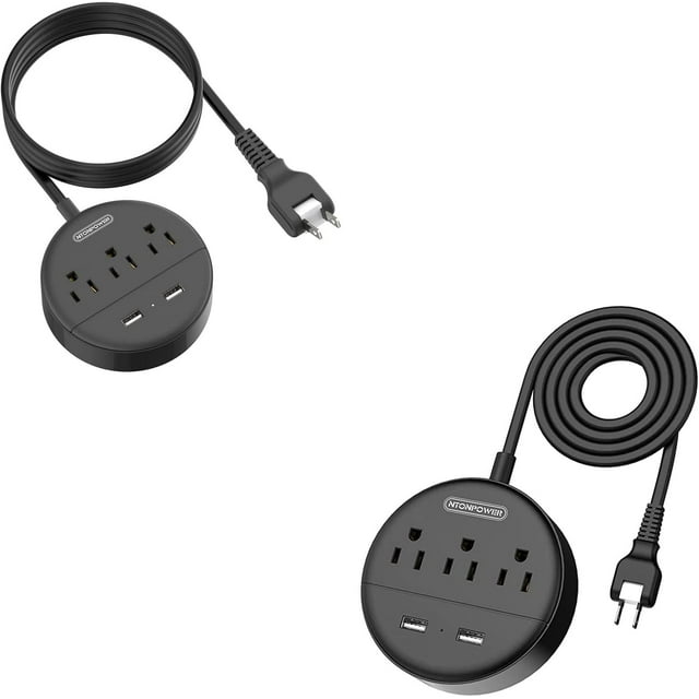 2 Prong Power Strip, 2 Prong to 3 Prong Outlet Adapter, 2 Prong Extension Cord, Rotating Plug, Wall Mount