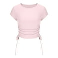 thumbnail image 4 of Kakina CMSX Womens Plus Size Tops Clearance Women Crop Cute Trendy Basic Tight Rounk Neck Crop Blouse Short Sleeve Crop TopS, 4 of 6