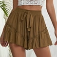 thumbnail image 2 of Women Casual Shorts Wide Leg Ruffle Hem Drawstring Elastic Waist Loose Shorts for Female Brown XL, 2 of 8