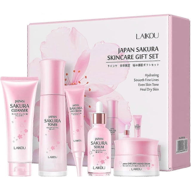 ExquisiteSakura Skincare Gift Set, Luxury Glass Bottle Skincare Kit Gift for Women Teenage Girls, Cleanser, Toner, Serum, Eye Cream & Moisturizer
