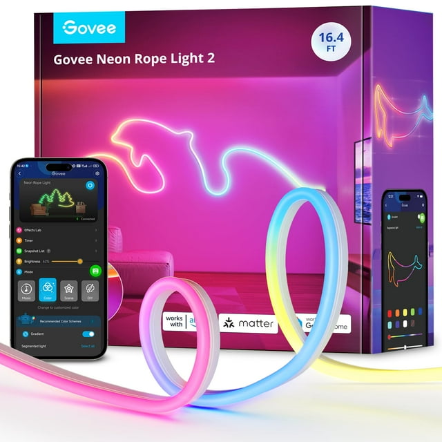 Luz de neón Govee RGBIC con forma de cuerda de neón, 2 m, 16.4 pies, blanca