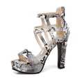 thumbnail image 4 of Rokment Platform High Heels Dressy Sandals for Women Ladies 2026 Summer Fashion Sexy Faux Snakeskin Leather Stiletto Heeled Strappy Dress Sandals with Back Zipper Light Gray Size 9.5, 4 of 5