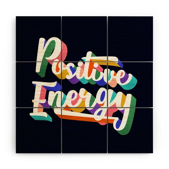 Society6 Showmemars Positive Energy typography 3' x 3' Wood Wall Mural