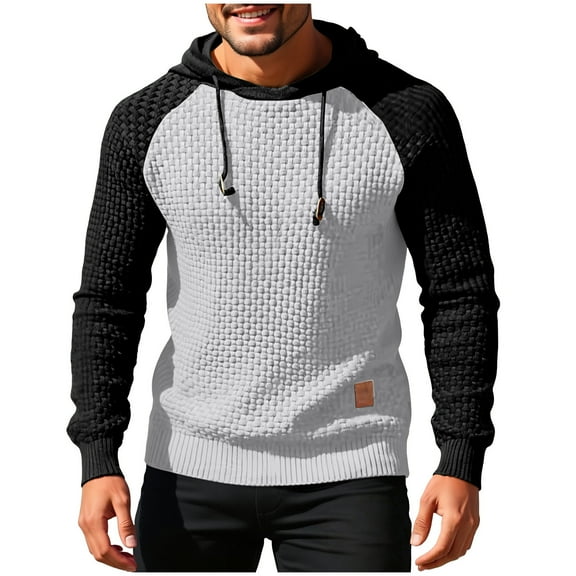 JIA JIA SHUANG Men's Long Sleeve Sweatshirt Lightweight Color Block Hooded Pullover Stylish Casual Textured Running Sports Top